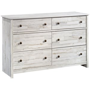 Pemberly Row 6 Drawers Transitional Engineered Wood Dresser in White
