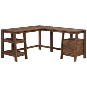 pemberly row mid-century trestle transitional wooden l-shaped writing desk