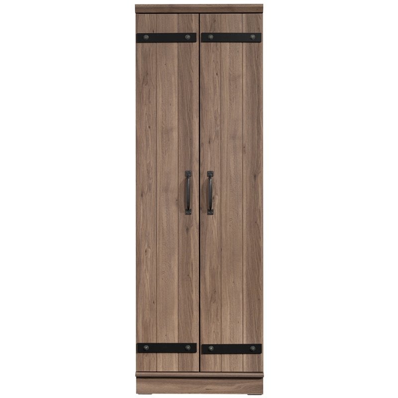 Pemberly Row Farmhouse Engineered Wood 2-Door Narrow Storage Cabinet in Salt Oak