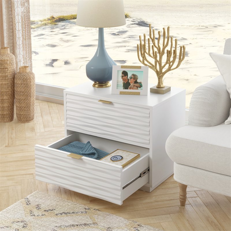 Pemberly Row Contemporary Engineered Wood Side Table in White