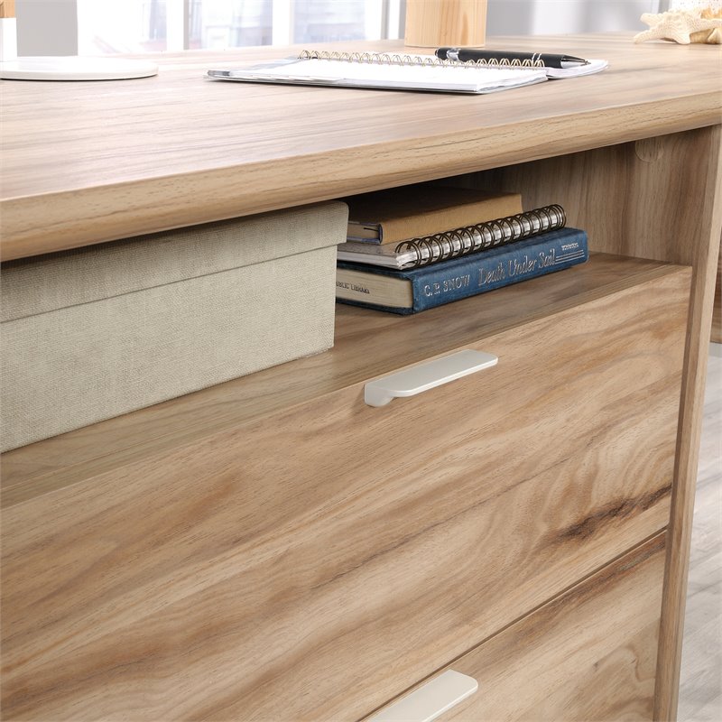 Pemberly Row Engineered Wood L-Shape Desk in Kiln Acacia Brown