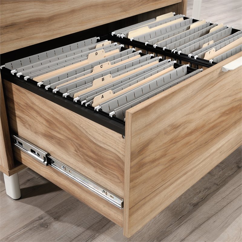 Pemberly Row Engineered Wood L-Shape Desk in Kiln Acacia Brown