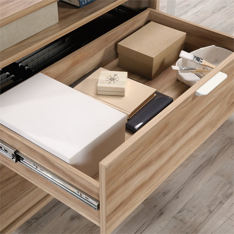 Pemberly Row Engineered Wood L-Shape Desk in Kiln Acacia Brown