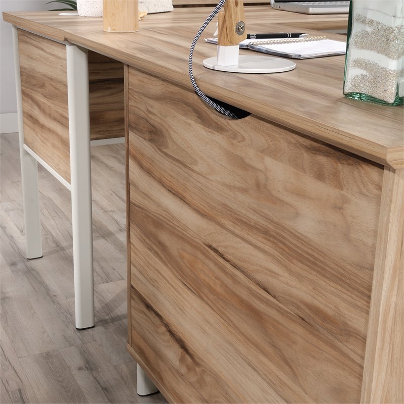 Pemberly Row Engineered Wood L-Shape Desk in Kiln Acacia Brown