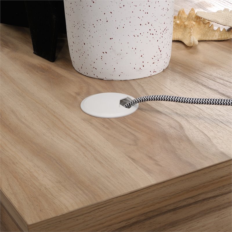 Pemberly Row Engineered Wood L-Shape Desk in Kiln Acacia Brown