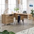 Pemberly Row Engineered Wood L-Shape Desk in Kiln Acacia Brown