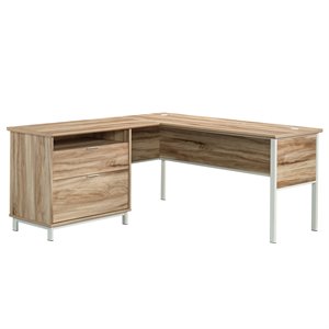 Pemberly Row Engineered Wood L-Shape Desk in Kiln Acacia Brown