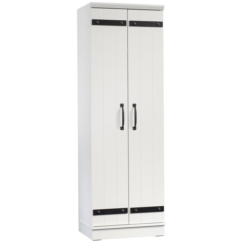 Pemberly Row 2-Barn Door Engineered Wood Narrow Storage Cabinet in White