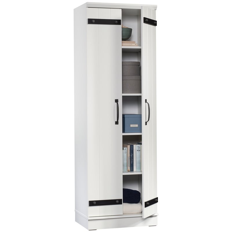 Pemberly Row 2-Barn Door Engineered Wood Narrow Storage Cabinet in White