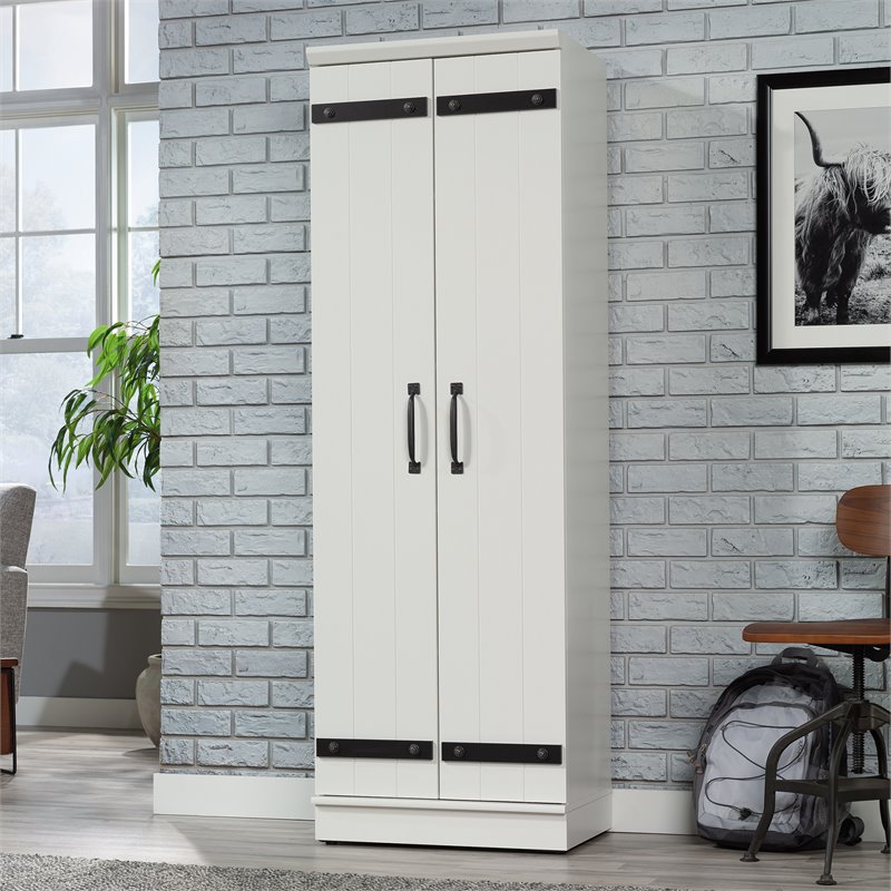 Pemberly Row 2-Barn Door Engineered Wood Narrow Storage Cabinet in White