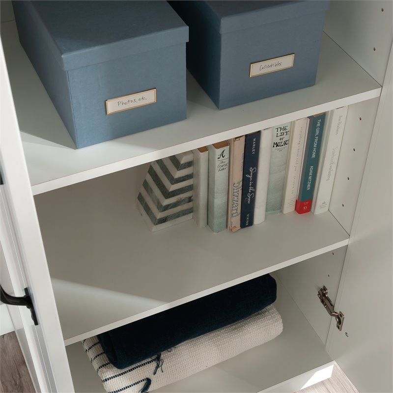 Pemberly Row 2-Barn Door Engineered Wood Narrow Storage Cabinet in White