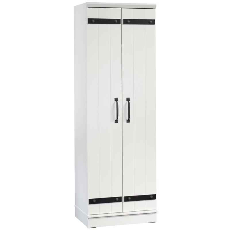 Pemberly Row 2-Barn Door Engineered Wood Narrow Storage Cabinet in White