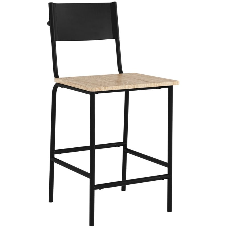 Pemberly Row Mid-Century Faux Leather Back Counter Stool in Black