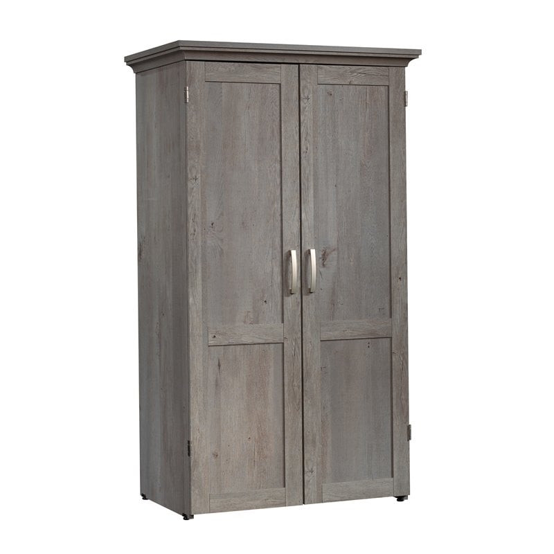 Pemberly Row Contemporary Engineered Wood Storage Craft Armoire in Oak