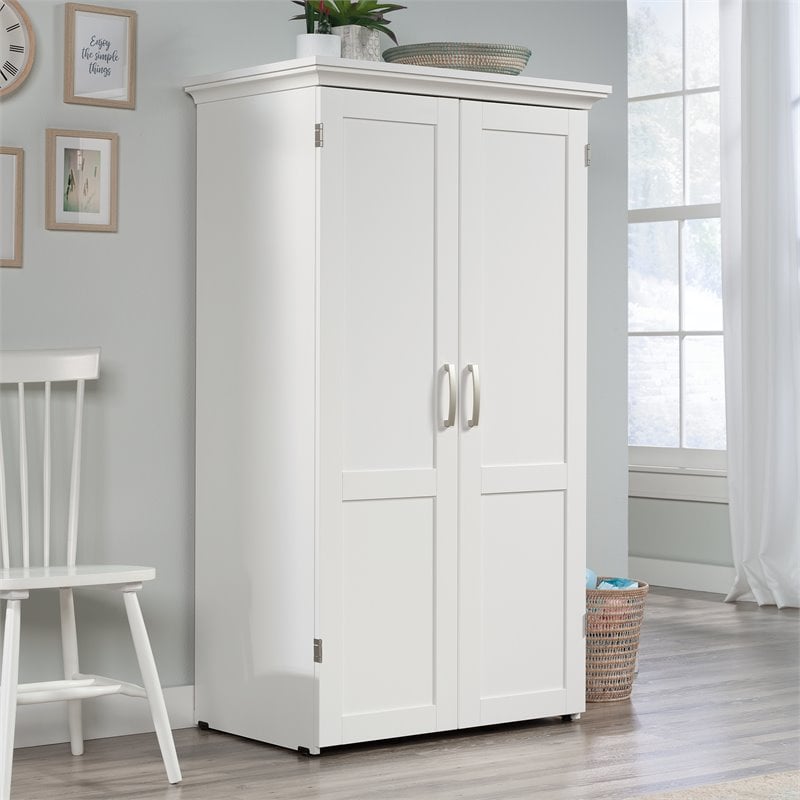 Pemberly Row Modern Engineered Wood Multi-Purpose Storage Craft Armoire in White
