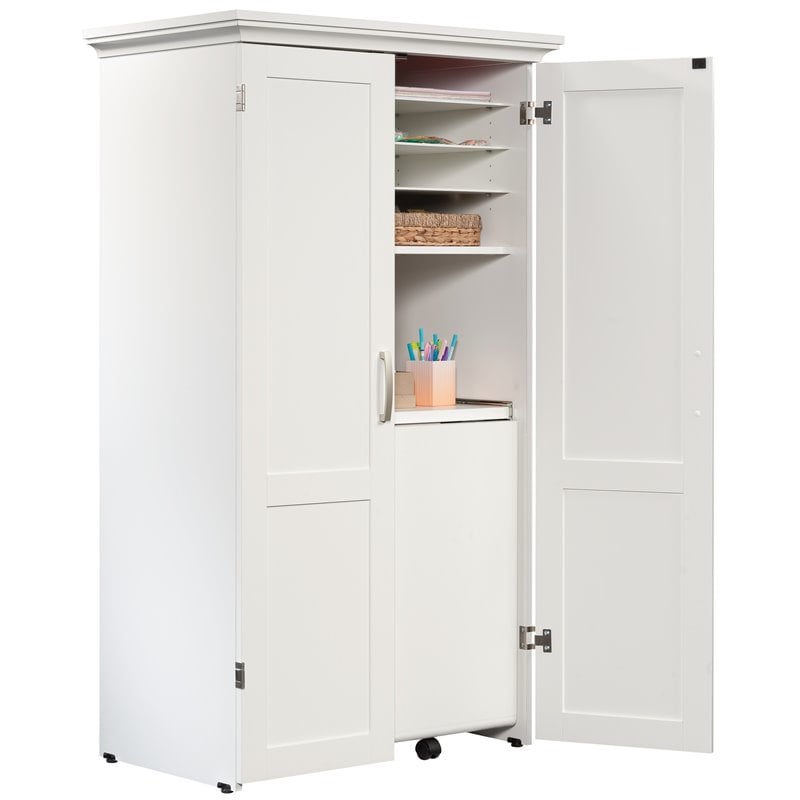 Pemberly Row Modern Engineered Wood Multi-Purpose Storage Craft Armoire in White