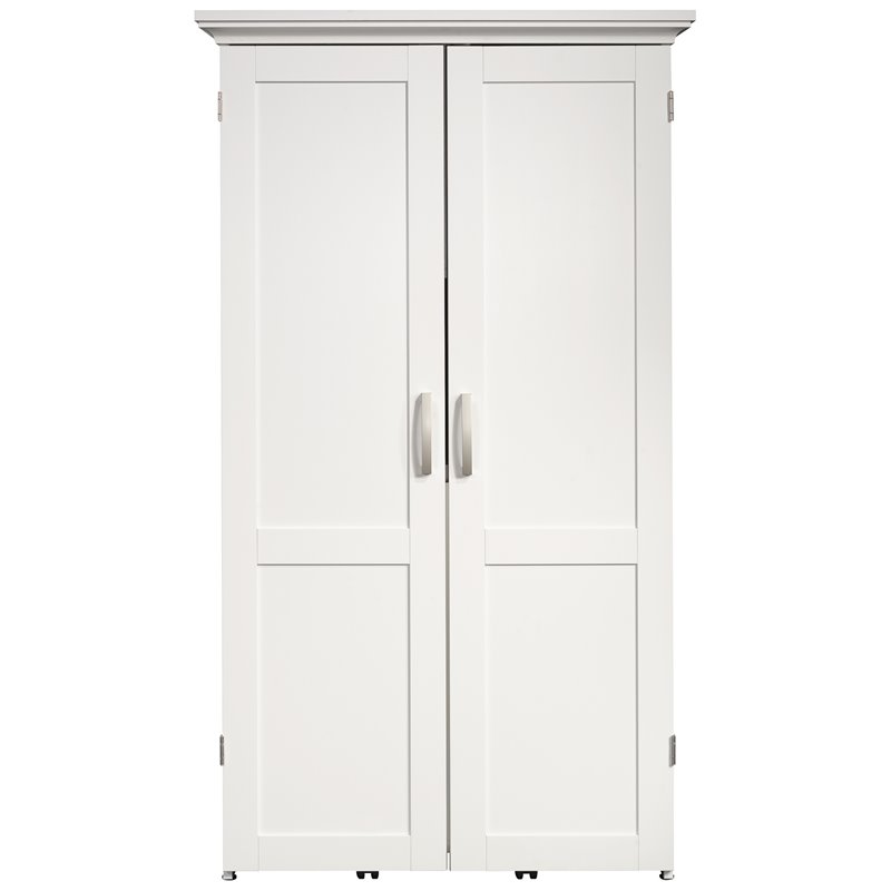 Pemberly Row Modern Engineered Wood Multi-Purpose Storage Craft Armoire in White