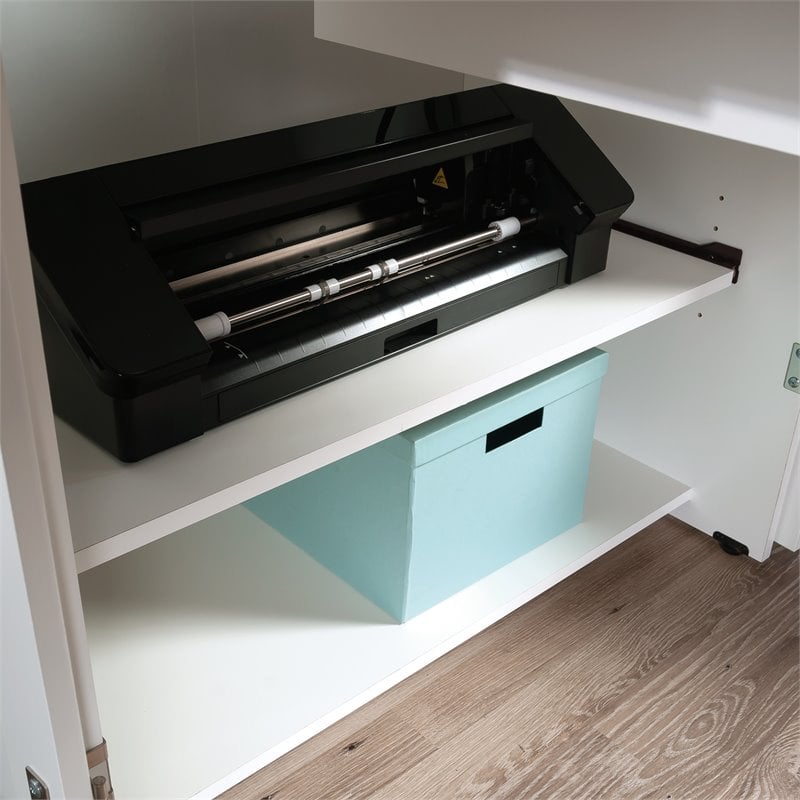 Pemberly Row Modern Engineered Wood Multi-Purpose Storage Craft Armoire in White