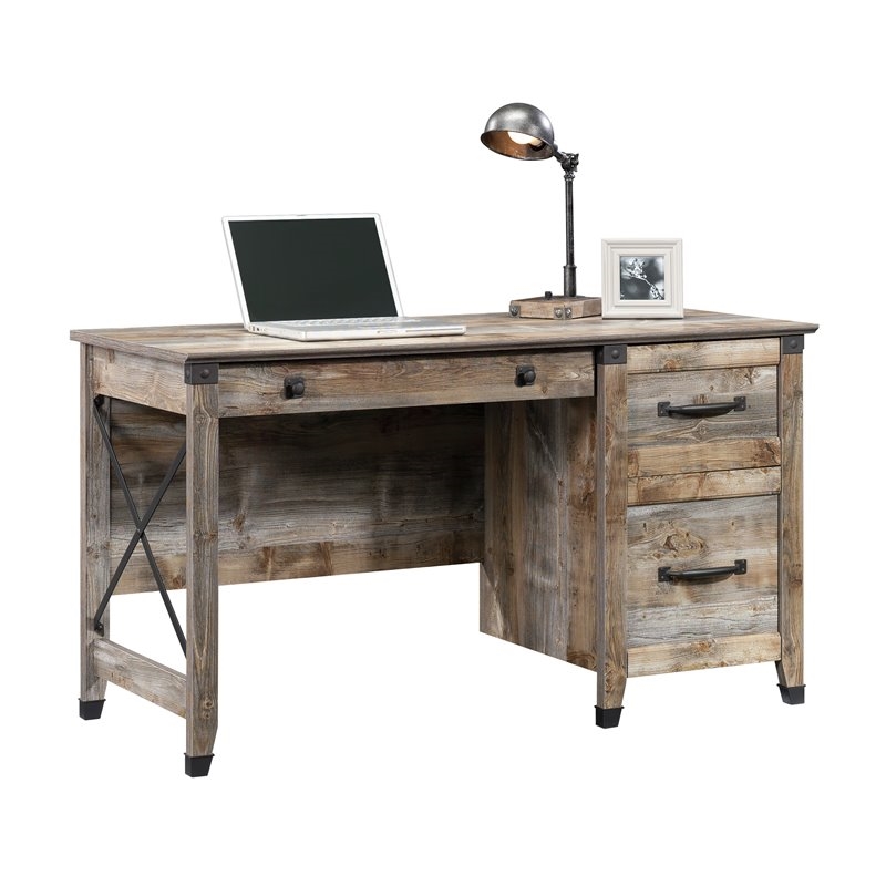 Pemberly Row Traditional Engineered Wood Desk in Rustic Cedar Brown