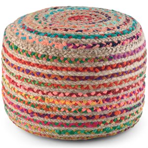 Pemberly Row Contemporary Round Pouf in Multi-Color Braided Jute and Cotton