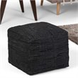 Pemberly Row Contemporary Boho Square Pouf in Black Woven Genuine Leather