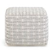 Pemberly Row Boho Square Pouf in Light Blue and White Handloom Woven Pattern