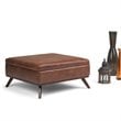 Pemberly Row Faux Air Leather Square Coffee Table Ottoman in Saddle Brown