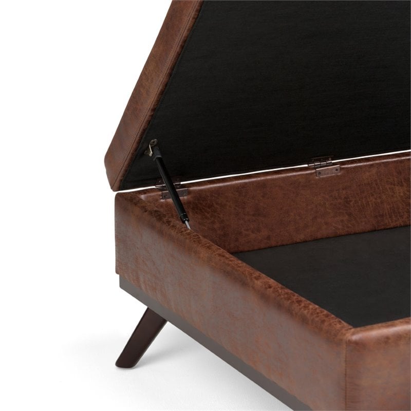 Pemberly Row Faux Air Leather Square Coffee Table Ottoman in Saddle Brown