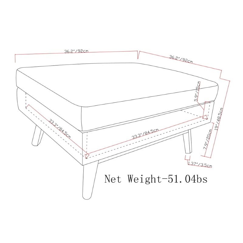 Pemberly Row Faux Air Leather Square Coffee Table Ottoman in Saddle Brown