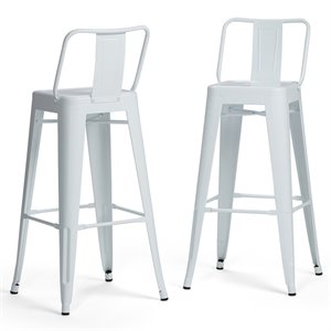 Pemberly Row Contemporary 30&quot Metal Bar Stool in White (Set of 2)