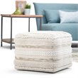 Pemberly Row Boho Square Pouf in Natural Handloom Woven Pattern
