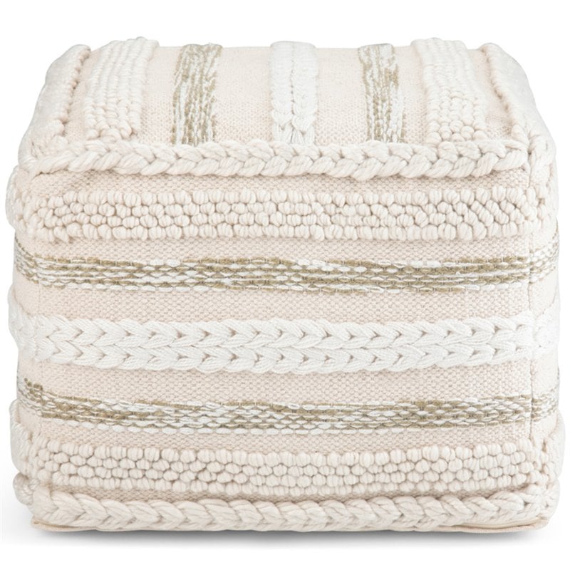 Pemberly Row Boho Square Pouf in Natural Handloom Woven Pattern