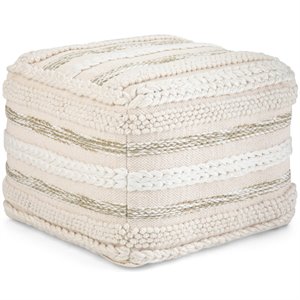 Pemberly Row Boho Square Pouf in Natural Handloom Woven Pattern