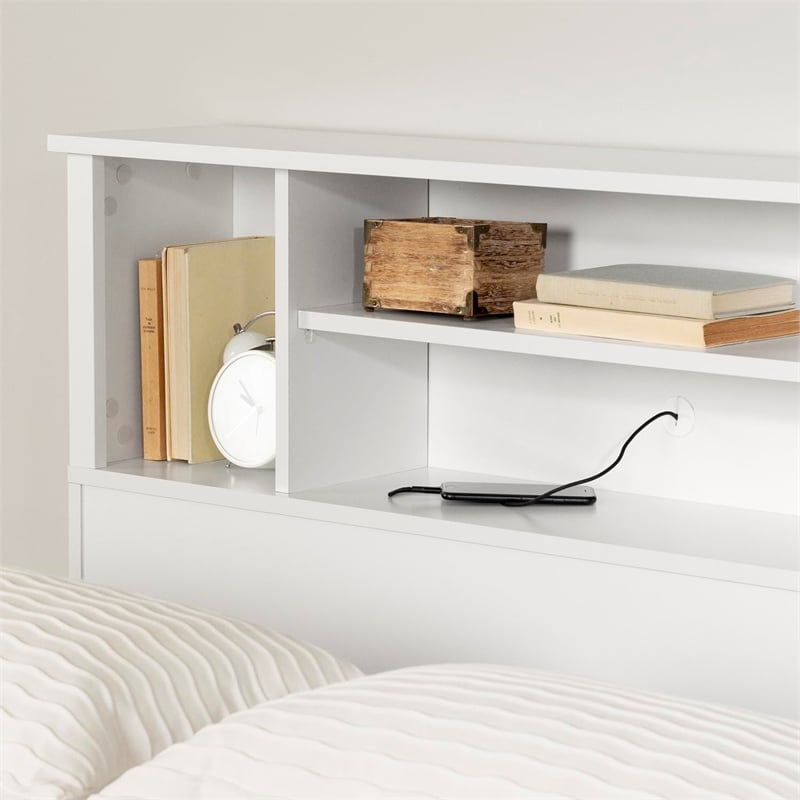 Pemberly Row Wood Full Queen Bookcase Headboard in Pure White