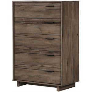 pemberly row contemporary 5 drawer chest in fall oak