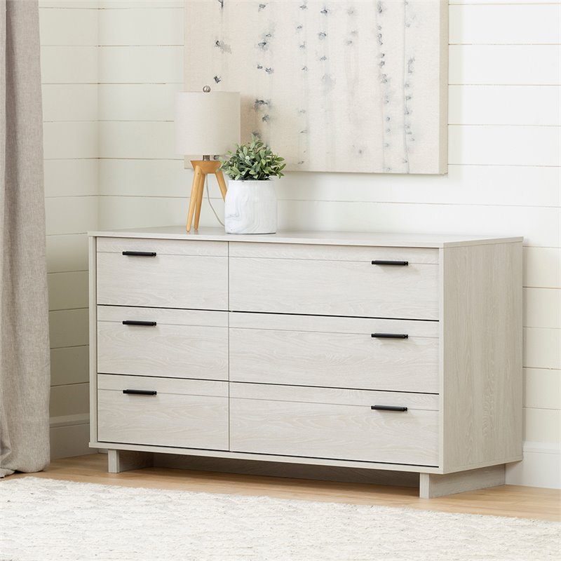 Pemberly Row Modern 6 Drawer Double Dresser in Winter Oak