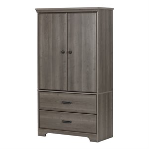 pemberly row contemporary 2 drawer armoire in gray maple