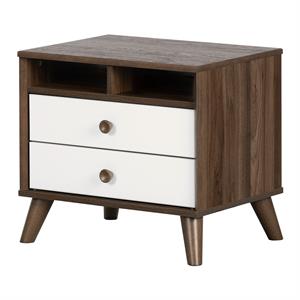 pemberly row transitional 2-drawer nightstand-natural walnut and pure white