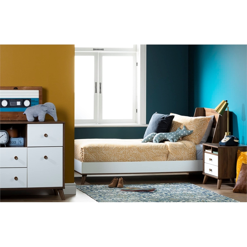 Pemberly Row Transitional 2-Drawer Nightstand-Natural Walnut and Pure White