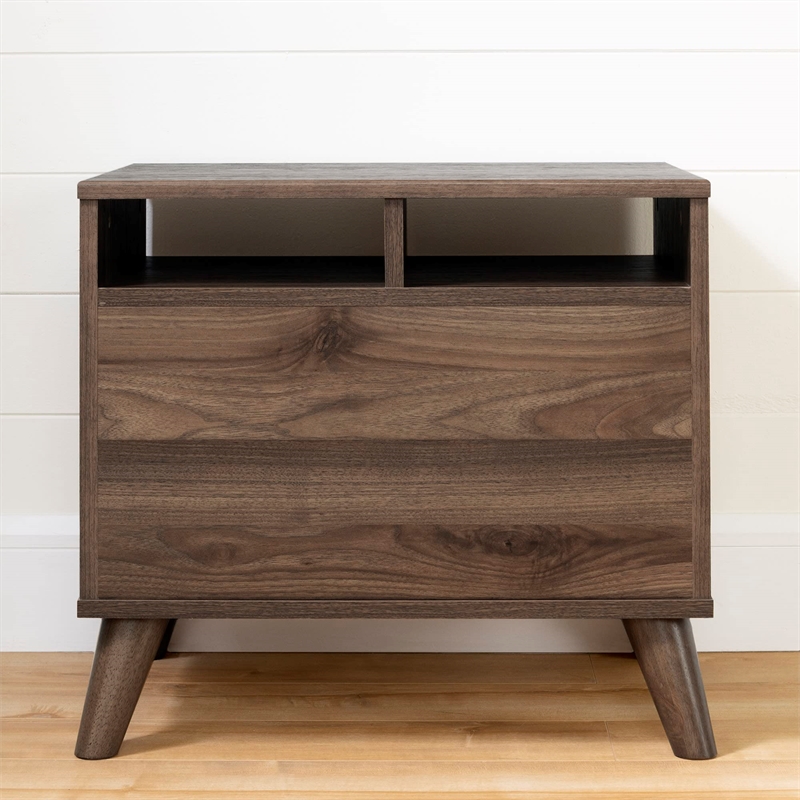 Pemberly Row Transitional 2-Drawer Nightstand-Natural Walnut and Pure White