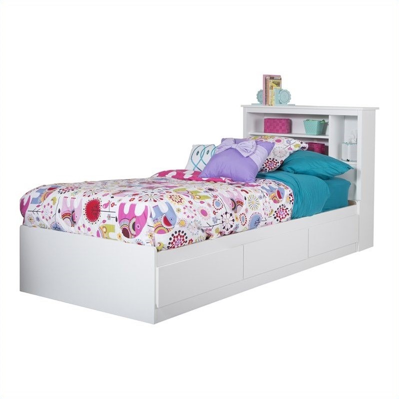 Pemberly Row Modern Wood Twin Bookcase Headboard in Pure White