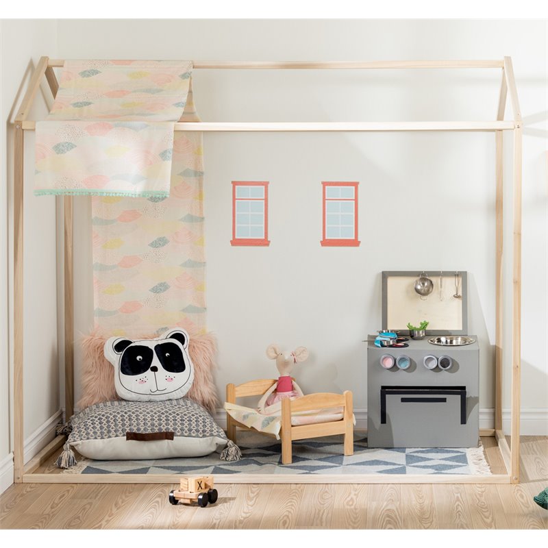 Pemberly Row Twin Canopy Bed Frame in Natural Poplar