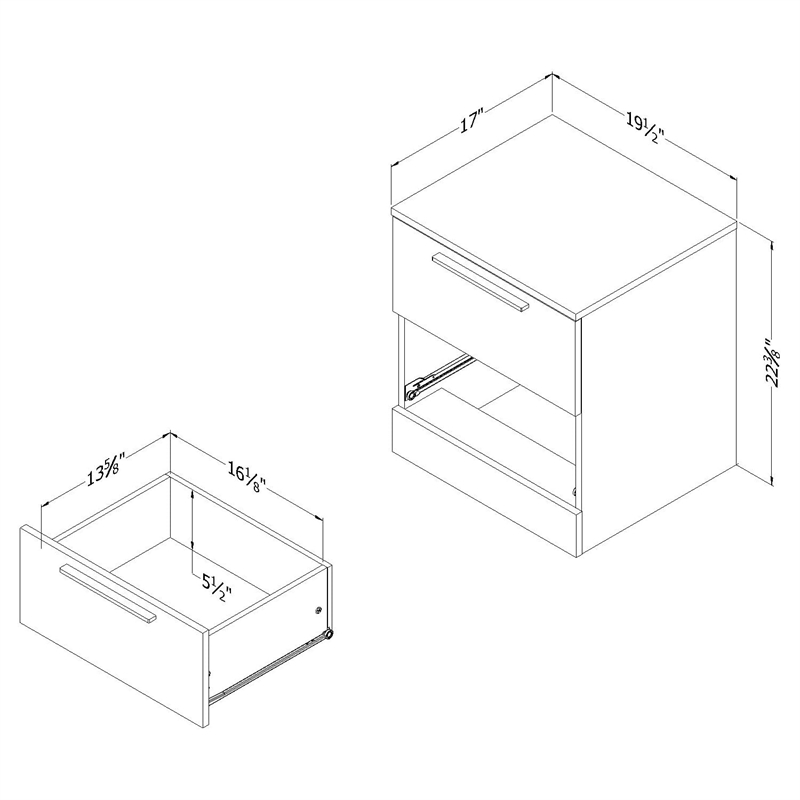 Pemberly Row Contemporary Essential 2-Drawer Nightstand in Gray Oak