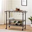Pemberly Row Contemporary Wood Bar Cart in Weathered Oak