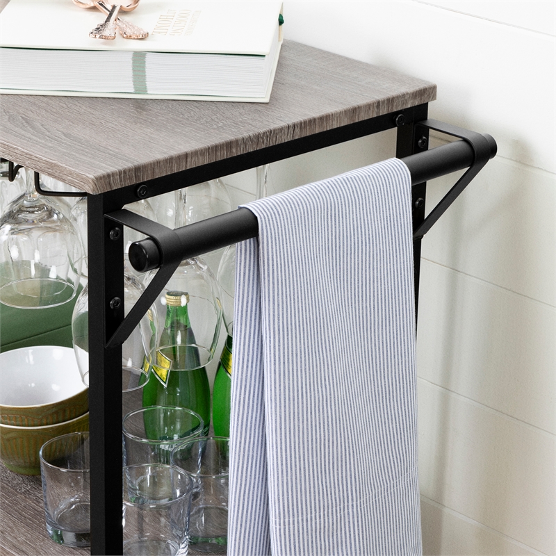 Pemberly Row Contemporary Wood Bar Cart in Weathered Oak