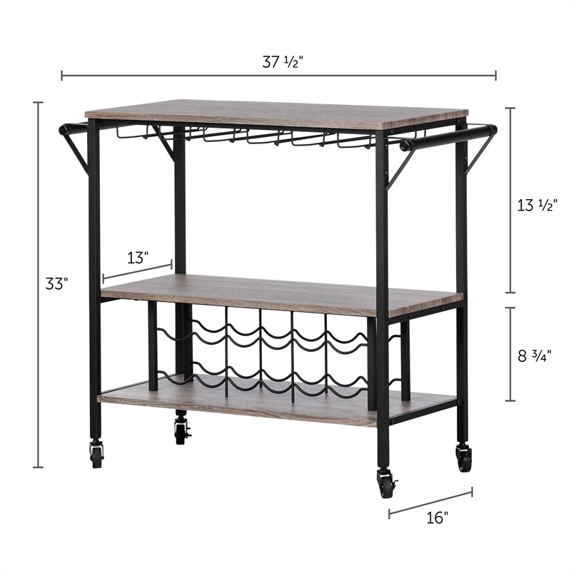 Pemberly Row Contemporary Wood Bar Cart in Weathered Oak
