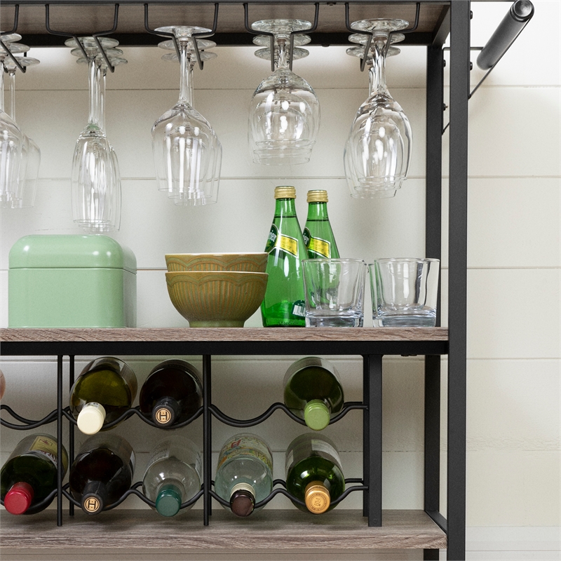 Pemberly Row Contemporary Wood Bar Cart in Weathered Oak