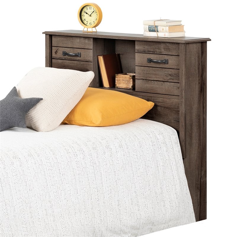 Pemberly Row Contemporary Wood Twin XL Bookcase Headboard in Oak