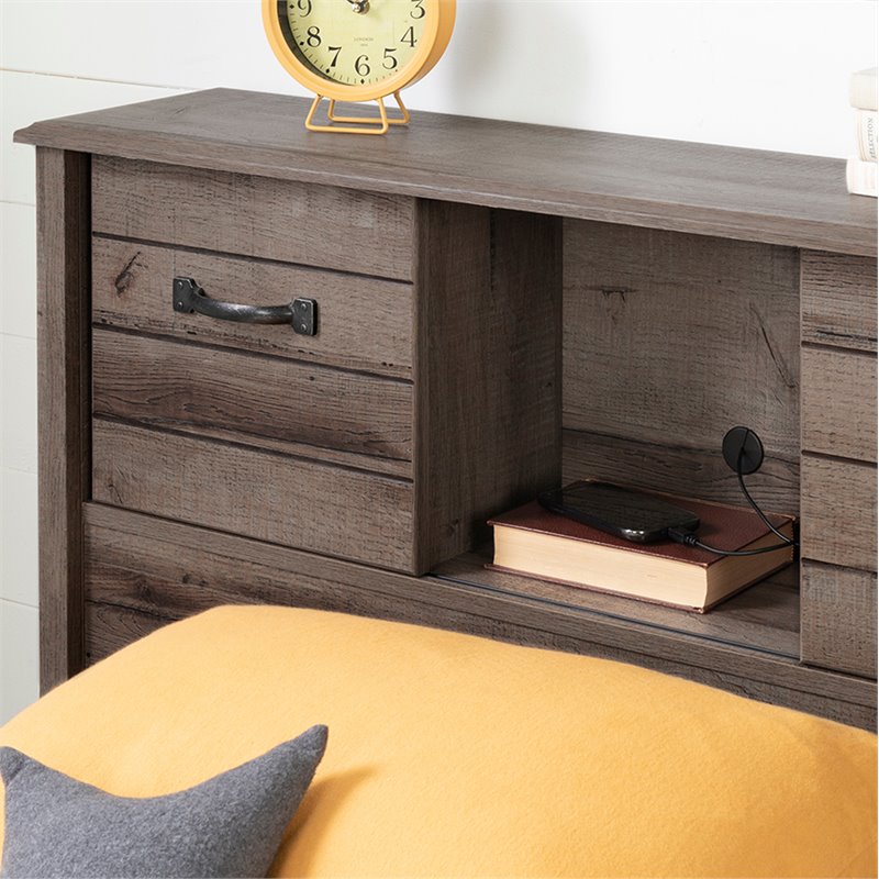 Pemberly Row Contemporary Wood Twin XL Bookcase Headboard in Oak