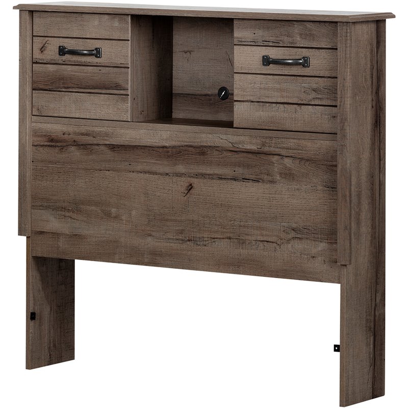Pemberly Row Contemporary Wood Twin XL Bookcase Headboard in Oak